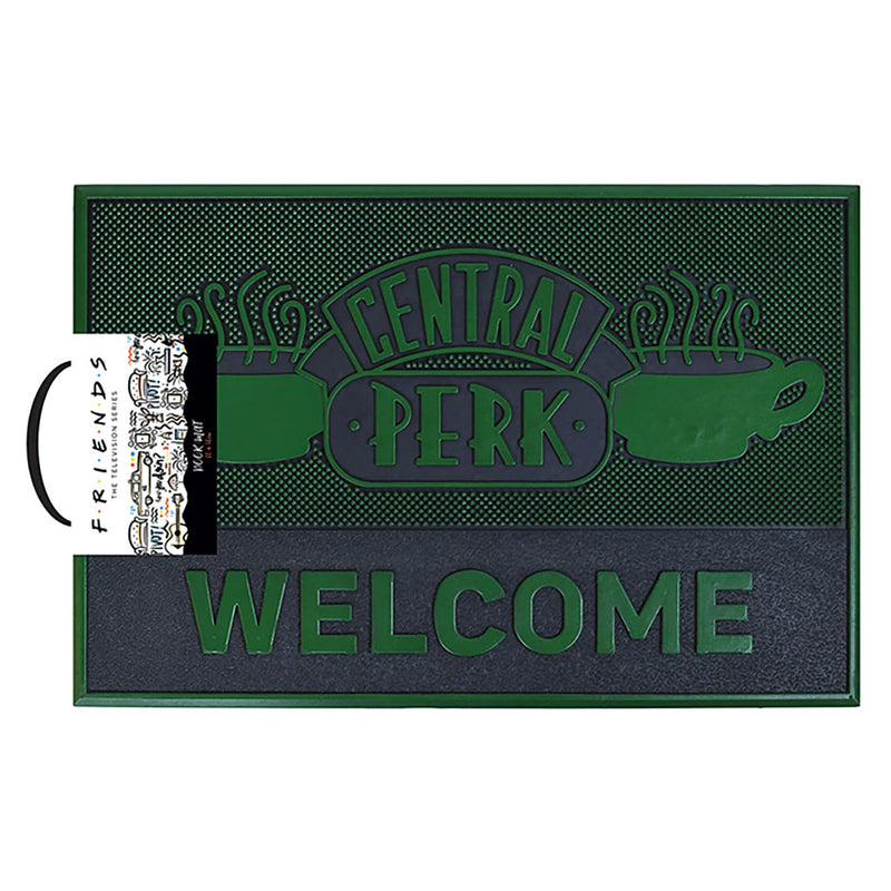 FRIENDS Door Mat (Central Perk Design) Rubber Mat - Official Merchandise, Black / Green, 40cm x 60cm