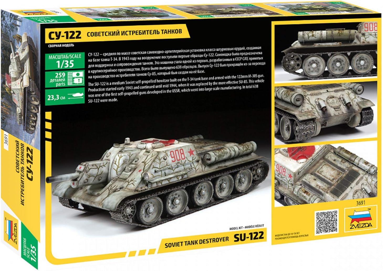Zvezda 530003691 1:35 SU-122 Sowjet - Maqueta de Coche (Escala 1:35, réplica Detallada