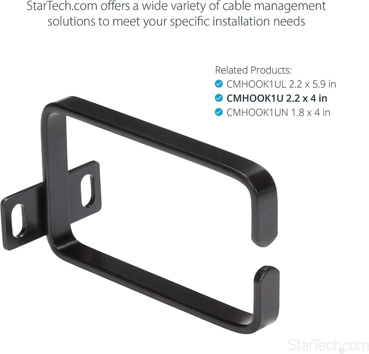 Startech CMHOOK1U 1U Vertical Server Rack Cable Management D-Ring Hook with Rack Cable Organizer/Rackmount Cable Ring,Black,5.7x10cm