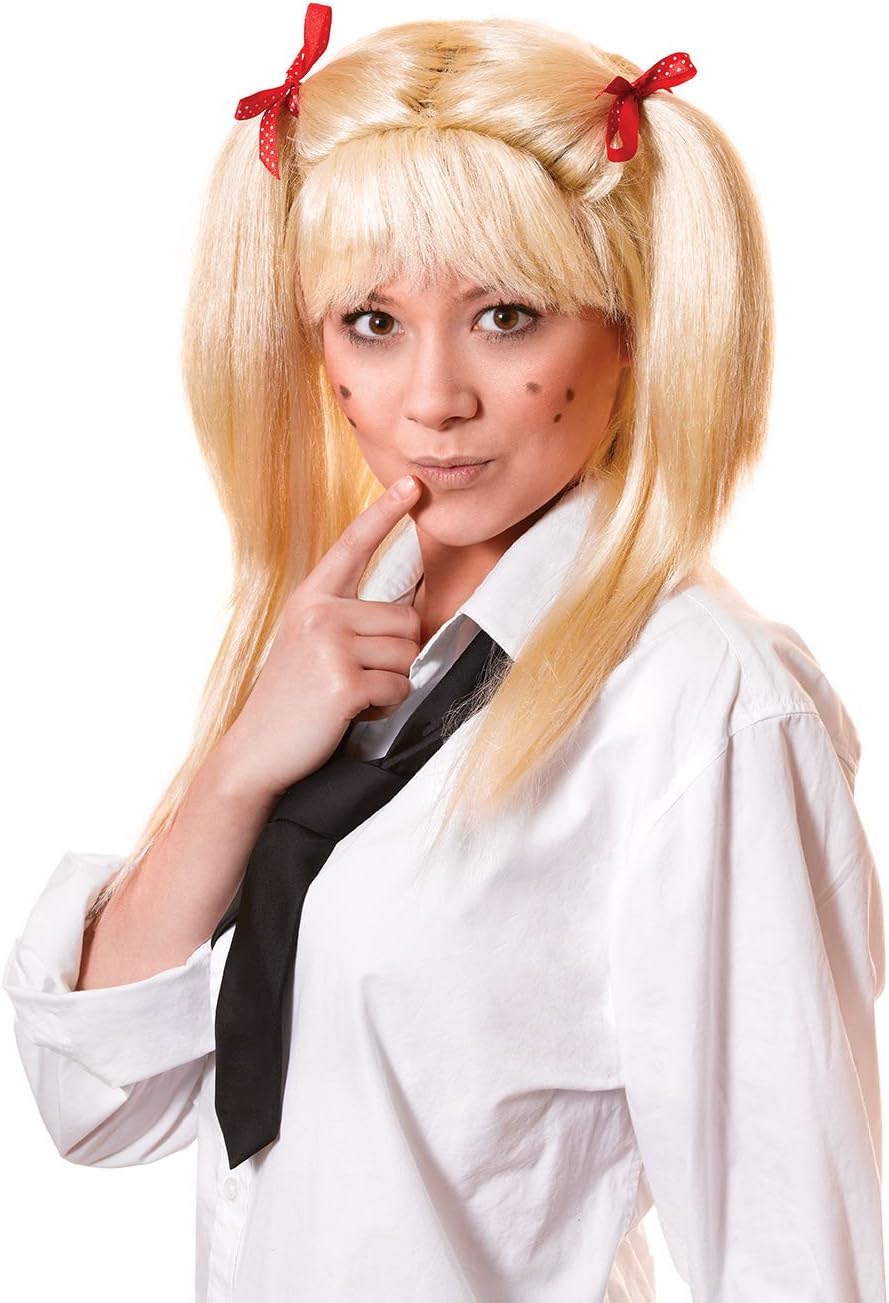 Bristol Novelty Men Schoolgirl Wig Blonde and Red Bows set | For Women Blonde Red Accessory, Blonde Red, One Size UK