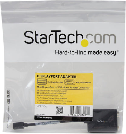 StarTech.com Mini DisplayPort to VGA Adapter - Black - Thunderbolt Compatible - mini DP to VGA Converter - 1080p (MDP2VGA