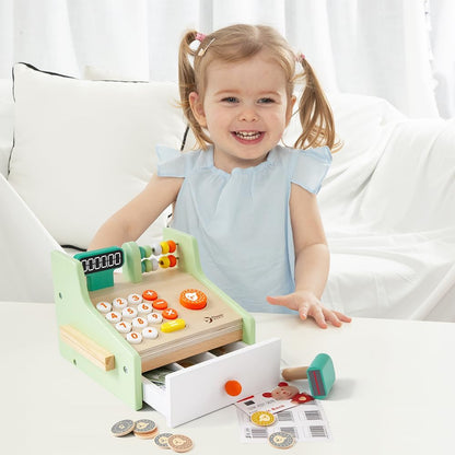 Classic World - Children's Wooden Cash Register Pretend Play Supermarket Shop Till Educational Role Play