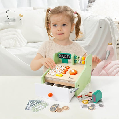 Classic World - Children's Wooden Cash Register Pretend Play Supermarket Shop Till Educational Role Play