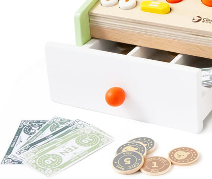 Classic World - Children's Wooden Cash Register Pretend Play Supermarket Shop Till Educational Role Play