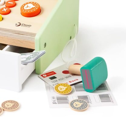 Classic World - Children's Wooden Cash Register Pretend Play Supermarket Shop Till Educational Role Play