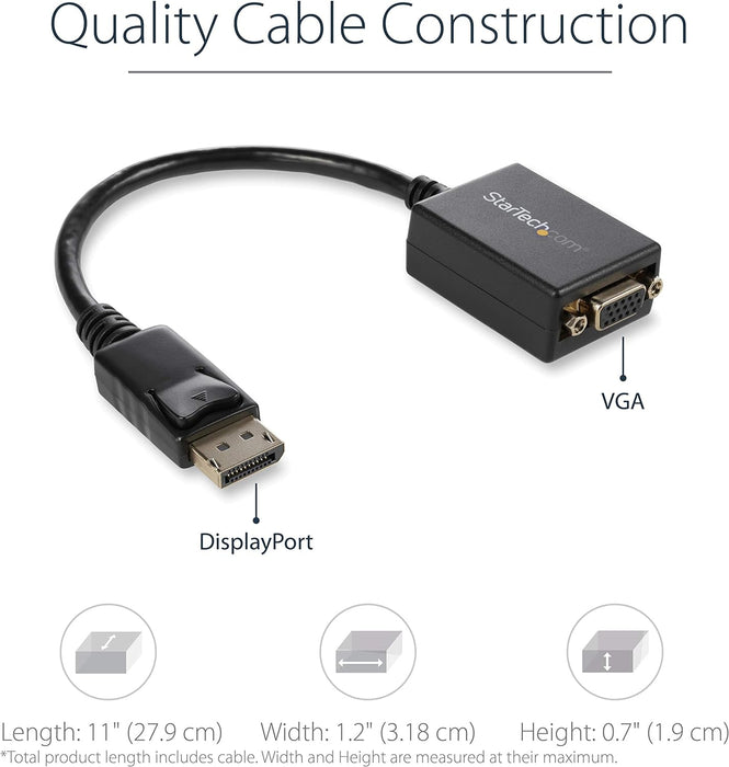 StarTech.com DisplayPort to VGA Adapter - Active DP to VGA Converter - 1080p Video - DisplayPort Certified - DP/DP++ Source to VGA Monitor Cable Adapter Dongle - Latching DP Connector (DP2VGA2