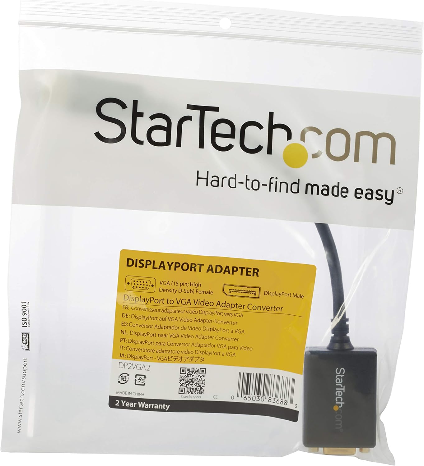StarTech.com DisplayPort to VGA Adapter - Active DP to VGA Converter - 1080p Video - DisplayPort Certified - DP/DP++ Source to VGA Monitor Cable Adapter Dongle - Latching DP Connector (DP2VGA2