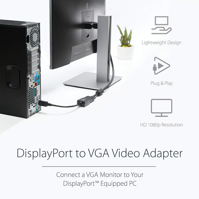 StarTech.com DisplayPort to VGA Adapter - Active DP to VGA Converter - 1080p Video - DisplayPort Certified - DP/DP++ Source to VGA Monitor Cable Adapter Dongle - Latching DP Connector (DP2VGA2