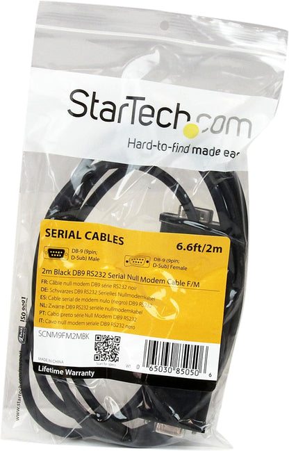 StarTech.com 2 m Black DB9 RS232 Serial Null Modem Cable F/M, DB9 Male to Female, 9 Pin Null Modem Cable, 1x DB9 (M), 1x DB9 (F) - Black