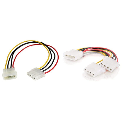 StarTech.com 12in Molex LP4 Power Extension Cable M/F - 4 pin Molex Power Connector&Power Extension Cable& C2G 15CM 5.25 LP4 Male Molex to 2 x LP4 Female Molex Cable Splitter/Extender, Black