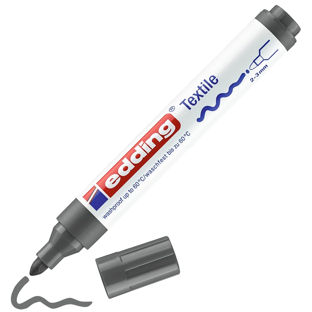 edding 4500 textile marker - grey - 1 pen - round nib 2-3 mm - permanent fabric markers for drawing on textiles, wash-resistant up to 60 °C - marker pens for fabric lettering