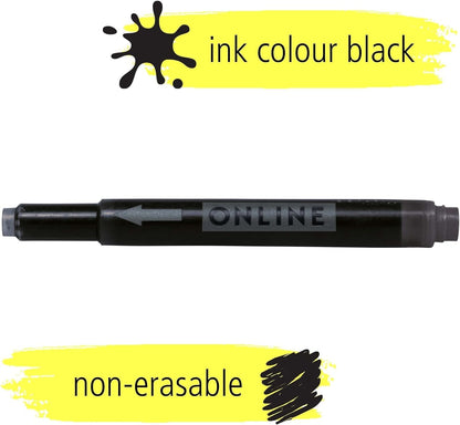 Online double-sided pen ink cartridges, universal pen refills, compatible with all common fountain pens, even Lamy pens - 5 spare cartridges - colour black, 17306/12