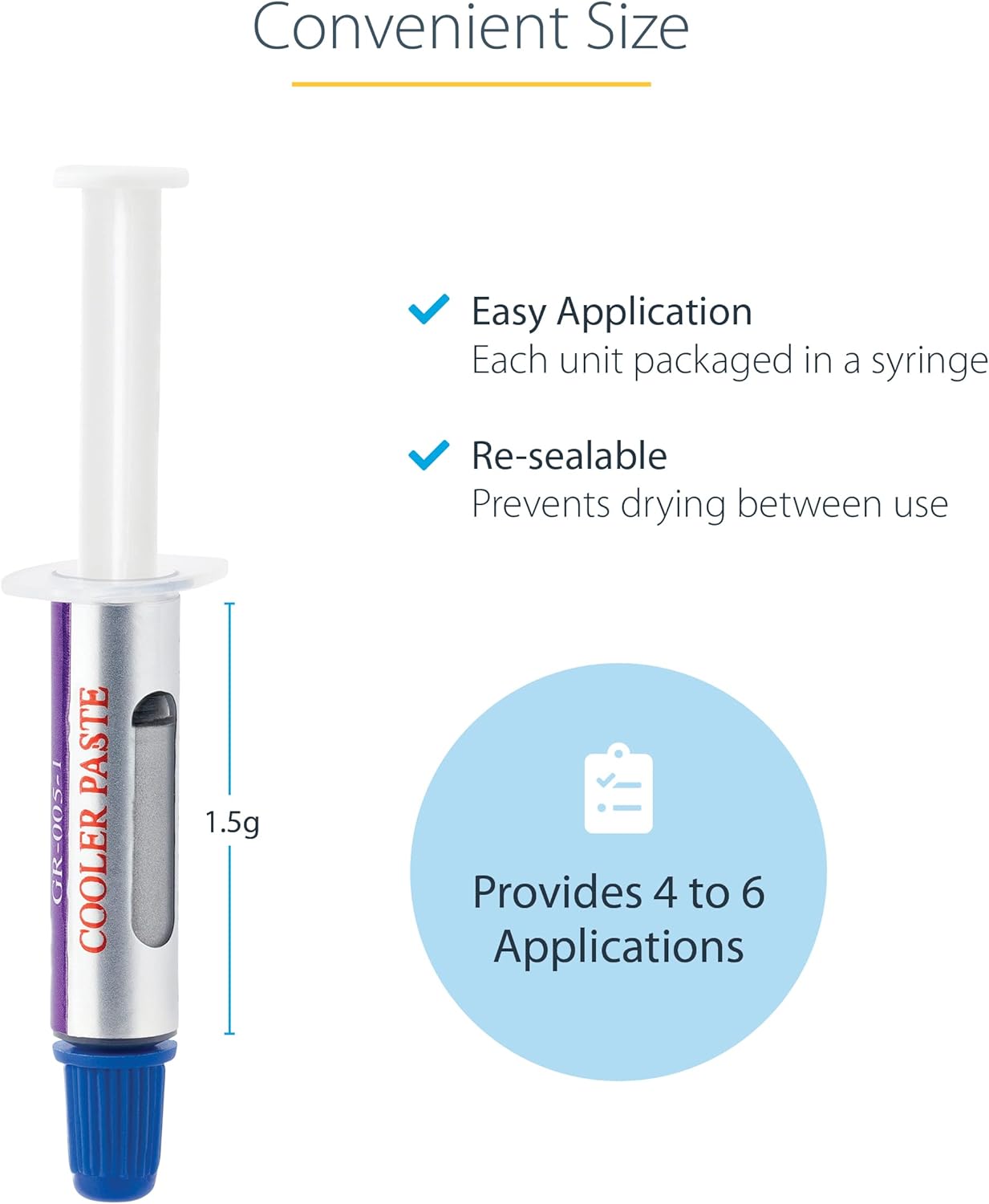 StarTech.com Thermal Paste, Metal Oxide Compound, Re-sealable Syringe (1.5g), CPU/GPU Thermal Grease Paste (SILVGREASE1