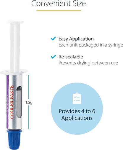 StarTech.com Thermal Paste, Metal Oxide Compound, Re-sealable Syringe (1.5g), CPU/GPU Thermal Grease Paste (SILVGREASE1