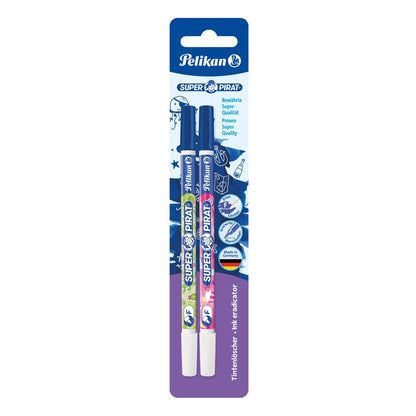 Pelikan 921742 - Corrector bolígrafo Super Pirat 850B de tinta de doble punta, punta de pluma correctora F, 2 piezas, kit escolar