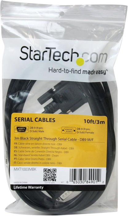 StarTech.com 3m Black Straight Through DB9 RS232 Serial Cable - DB9 RS232 Serial Extension Cable - Male to Female Cable (MXT1003MBK