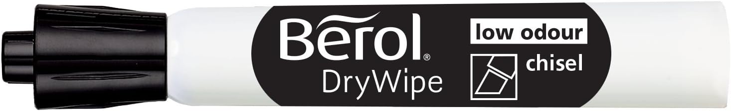 Berol DryWipe Whiteboard Marker Pens | Chisel Tip | Black Low-Odour Ink | 48 Count Dry Erase Markers