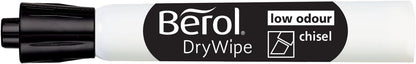 Berol DryWipe Whiteboard Marker Pens | Chisel Tip | Black Low-Odour Ink | 48 Count Dry Erase Markers