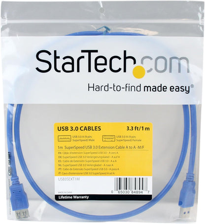 StarTech.com 1m Blue SuperSpeed USB 3.0 Extension Cable A to A - Male to Female USB 3 Extension Cable Cord 1 m (USB3SEXT1M