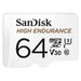 SanDisk HIGH ENDURANCE Video Monitoring for Dashcams & Home Monitoring 64 GB microSDXC Memory Card + SD Adaptor, Up to 100 MB/s read and 40 MB/s Write, Class 10, U3, V30, White 64 GB High Endurance Si