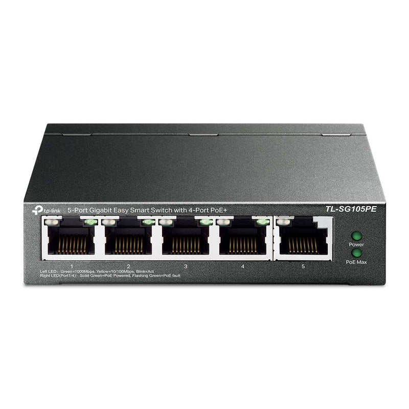 TP-Link Managed PoE Network Switch 5-Port Gigabit, 4 PoE+ ports up to 30 W for each PoE port and 65 W for all PoE ports, Support Network monitoring, traffic prioritization, VLAN(TL-SG105PE