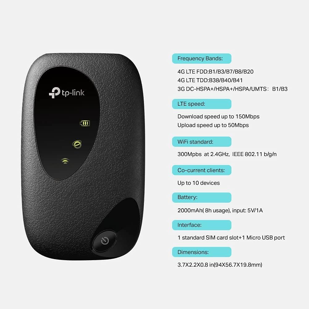 TP-Link 4G LTE Travel Mobile Mi-Fi Hotspot, Connection with Up to 10 Devices, Compatible with Most of the Network, With Long Lasting and Rechargeable Battery, Easy Management with tpMiFi App (M7000