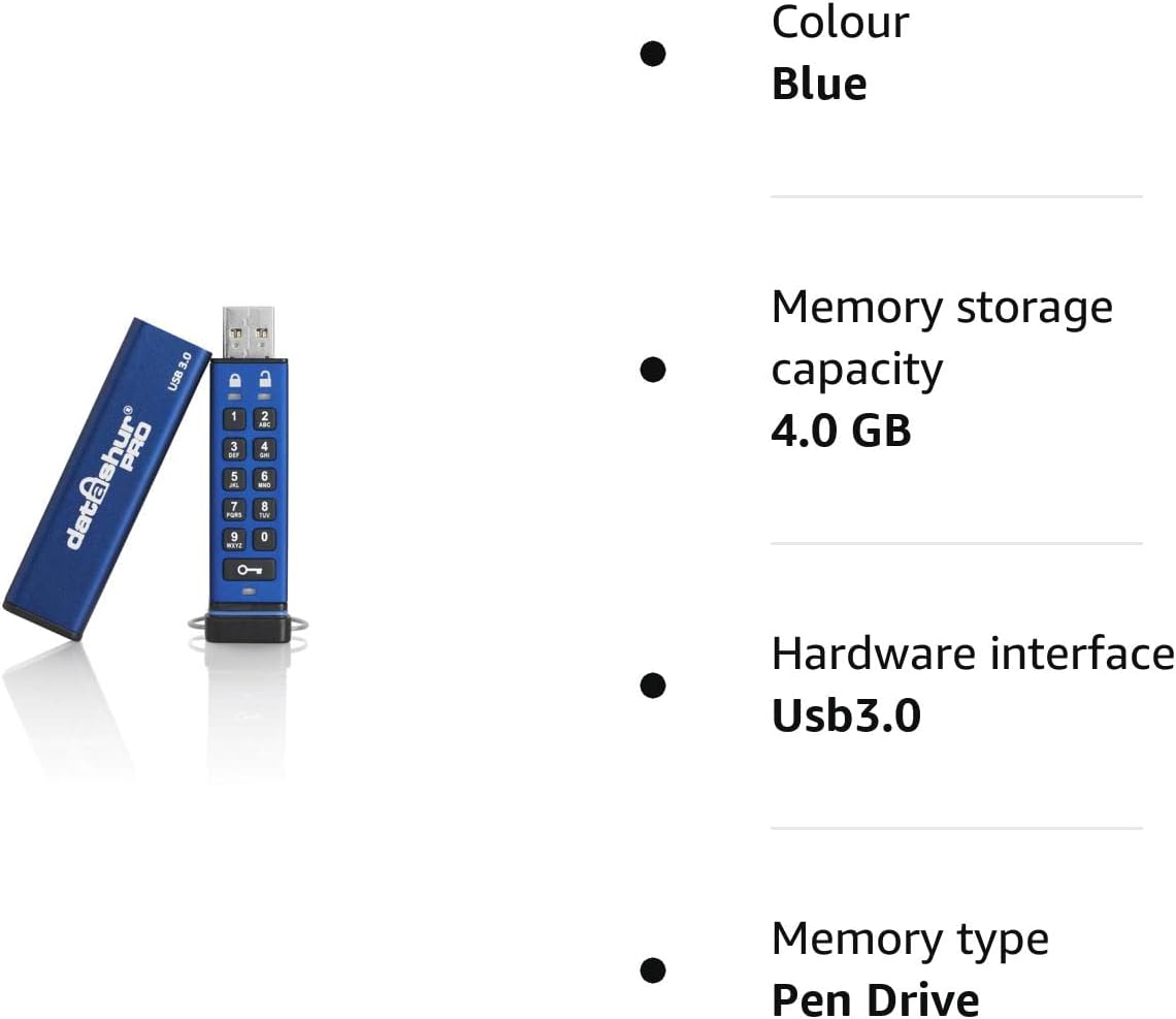 iStorage datAshur PRO 4 GB Encrypted USB Memory Stick FIPS 140-2 Level 3 Certified Password protected Dust/Water Resistant