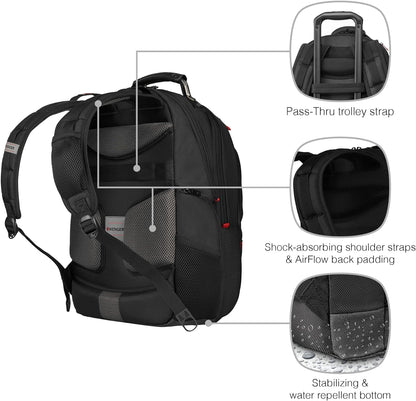 Wenger 606492 Pegasus Ballistic Deluxe 14'/16' Expandable Laptop Backpack, Padded Laptop Compartment with SmartCharge USB Port in Black (25 litres