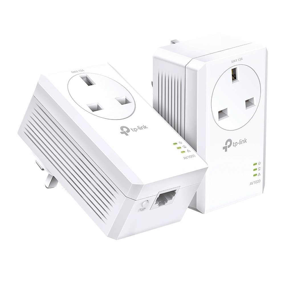 TP-Link TL-PA7017P KIT Gigabit Passthrough Powerline Starter Kit, Data transfer speed Up To 1000 Mbps, Ideal for HD/3D/4K video streaming and Online Gaming, No Configuration required, UK Plug