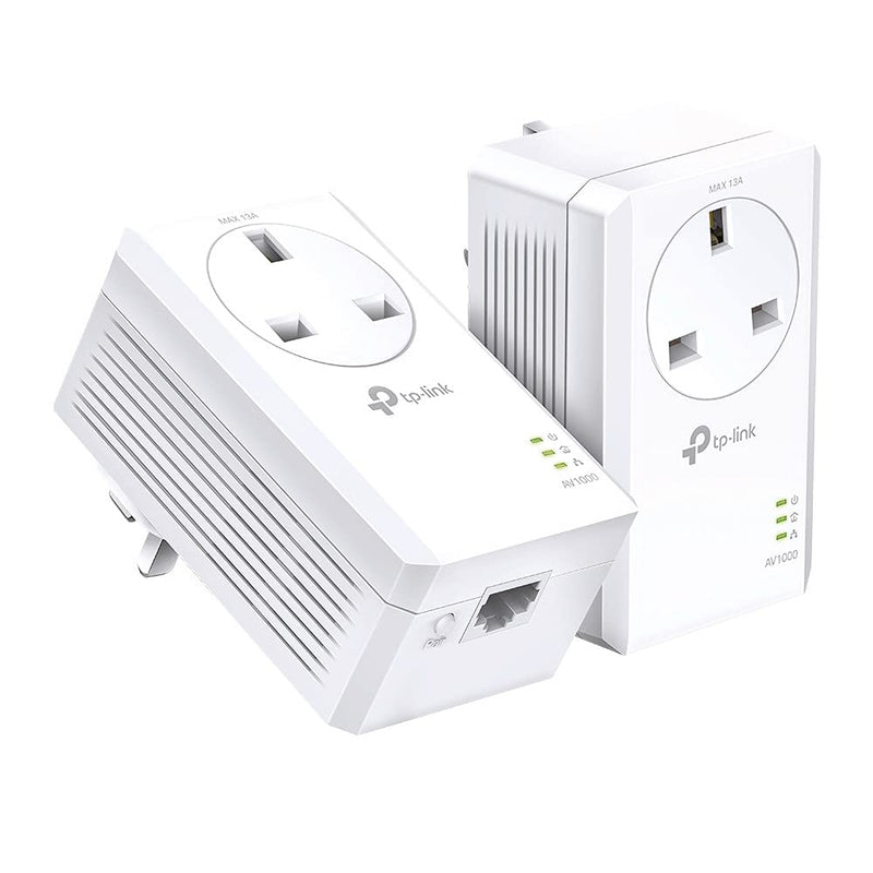 TP-Link TL-PA7017P KIT Gigabit Passthrough Powerline Starter Kit, Data transfer speed Up To 1000 Mbps, Ideal for HD/3D/4K video streaming and Online Gaming, No Configuration required, UK Plug