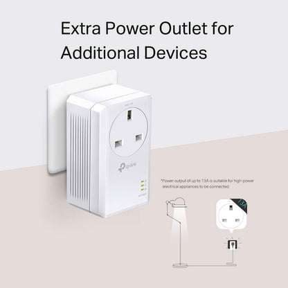 TP-Link TL-PA7017P KIT Gigabit Passthrough Powerline Starter Kit, Data transfer speed Up To 1000 Mbps, Ideal for HD/3D/4K video streaming and Online Gaming, No Configuration required, UK Plug