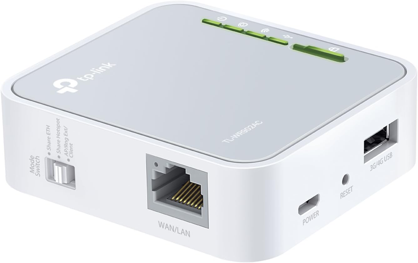 TP-Link AC750 Dual Band Wi-Fi Travel Router (Support Router Mode/Hotspot/Range Extender Mode/Client Mode/Access Point Mode, 1 USB 2.0 Port/1 Micro USB Port, 1 WPS Button, UK Plug (TL-WR902AC