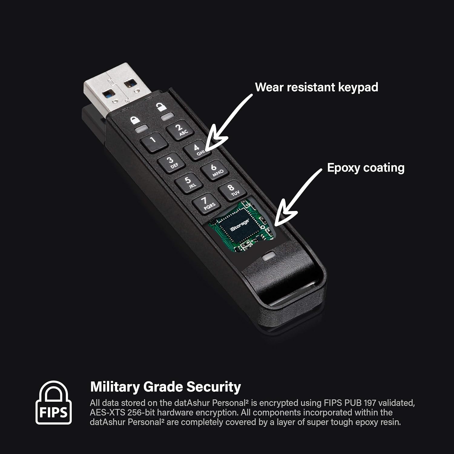 iStorage datAshur Personal2 16 GB Secure Flash Drive Password protected Portable Military Grade Hardware Encryption