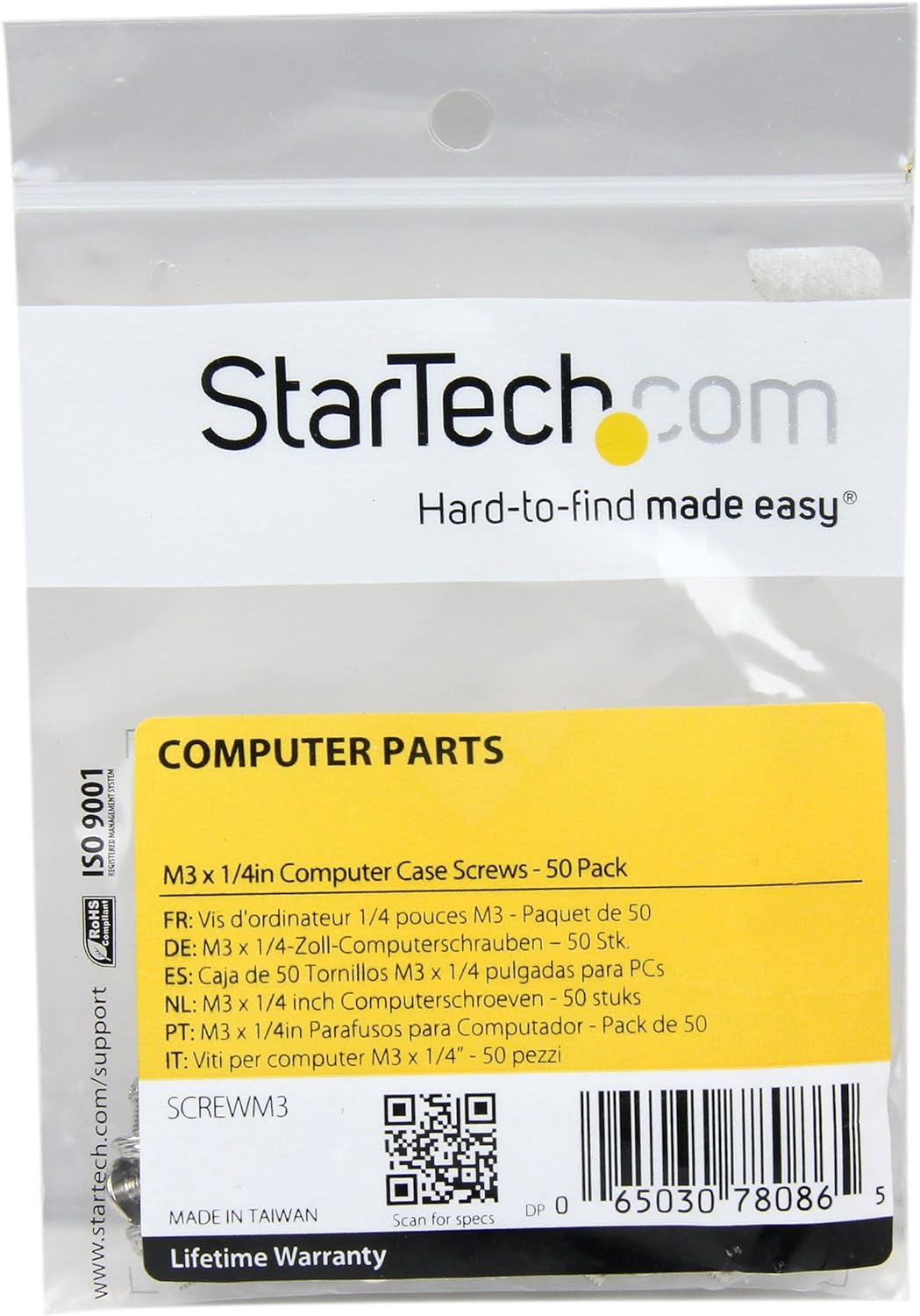 StarTech.com PC Mounting Computer Screws M3 x 1/4in Long Standoff - Screw kit - 0.2 in (pack of 50) - SCREW