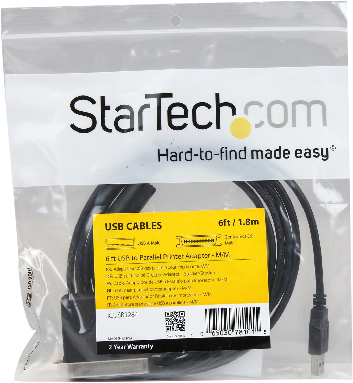 StarTech.com 6 ft. (1.8 m) USB to Parallel Port Adapter - IEEE-1284 - Male/Male - USB to Centronics Cable (ICUSB1284