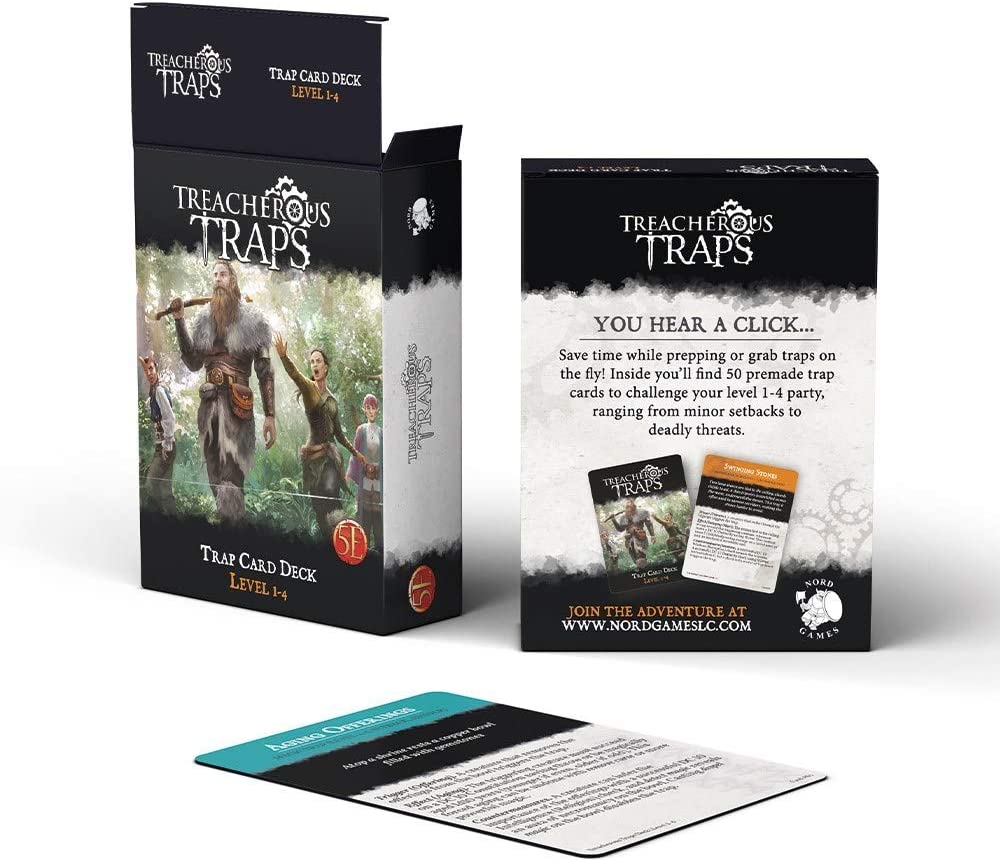 Dungeons and Dragons 5th Edition Deck of Cards – Treacherous Trap Deck: Lvl 1-4 by Nord Games – 50 Cards - Games for Adults and Kids – DND Books – Gaming Accessories - Compatible with D&D 5e