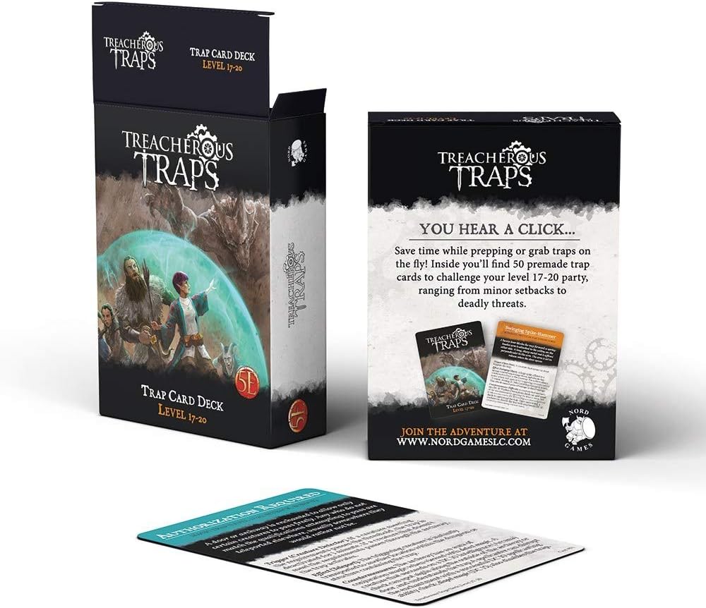 Dungeons and Dragons 5th Edition Deck of Cards – Treacherous Trap Deck: Lvl 17-20 by Nord Games – 50 Cards - Games for Adults and Kids – DND Books – Gaming Accessories - Compatible with D&D 5e