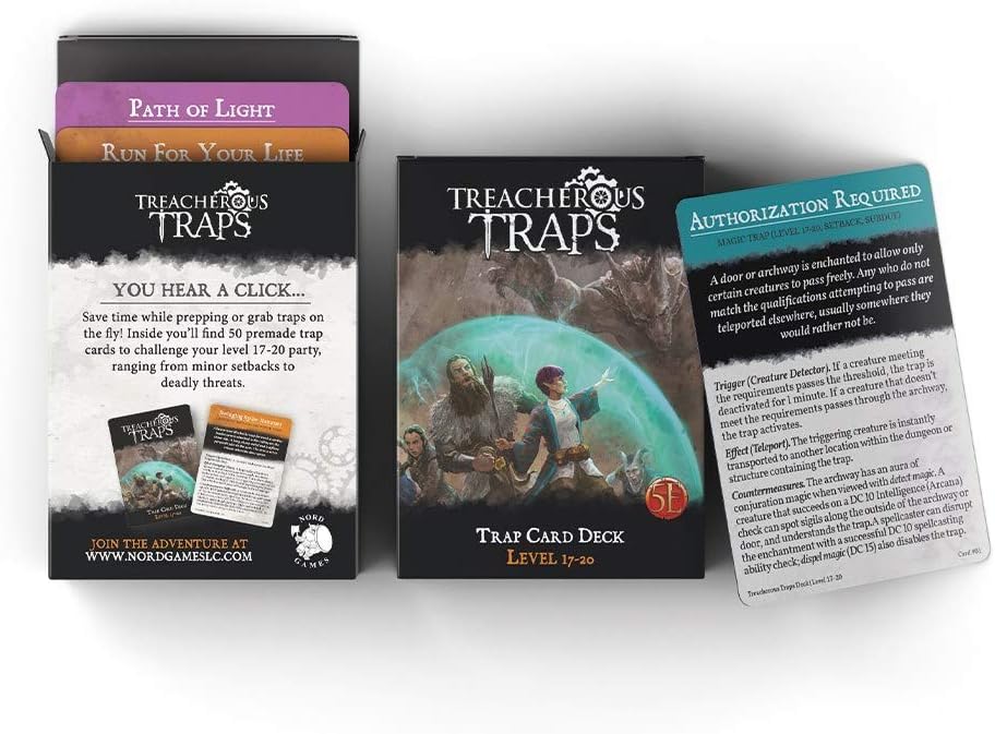 Dungeons and Dragons 5th Edition Deck of Cards – Treacherous Trap Deck: Lvl 17-20 by Nord Games – 50 Cards - Games for Adults and Kids – DND Books – Gaming Accessories - Compatible with D&D 5e