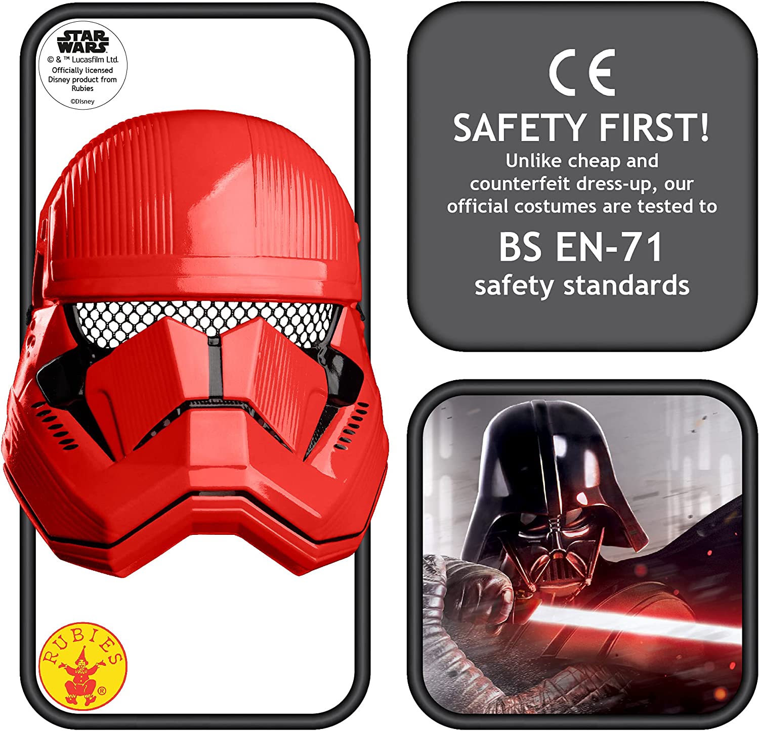 Rubie's Official Disney Star Wars Ep 9, Red Stormtrooper Half Face Mask, Childs One Size