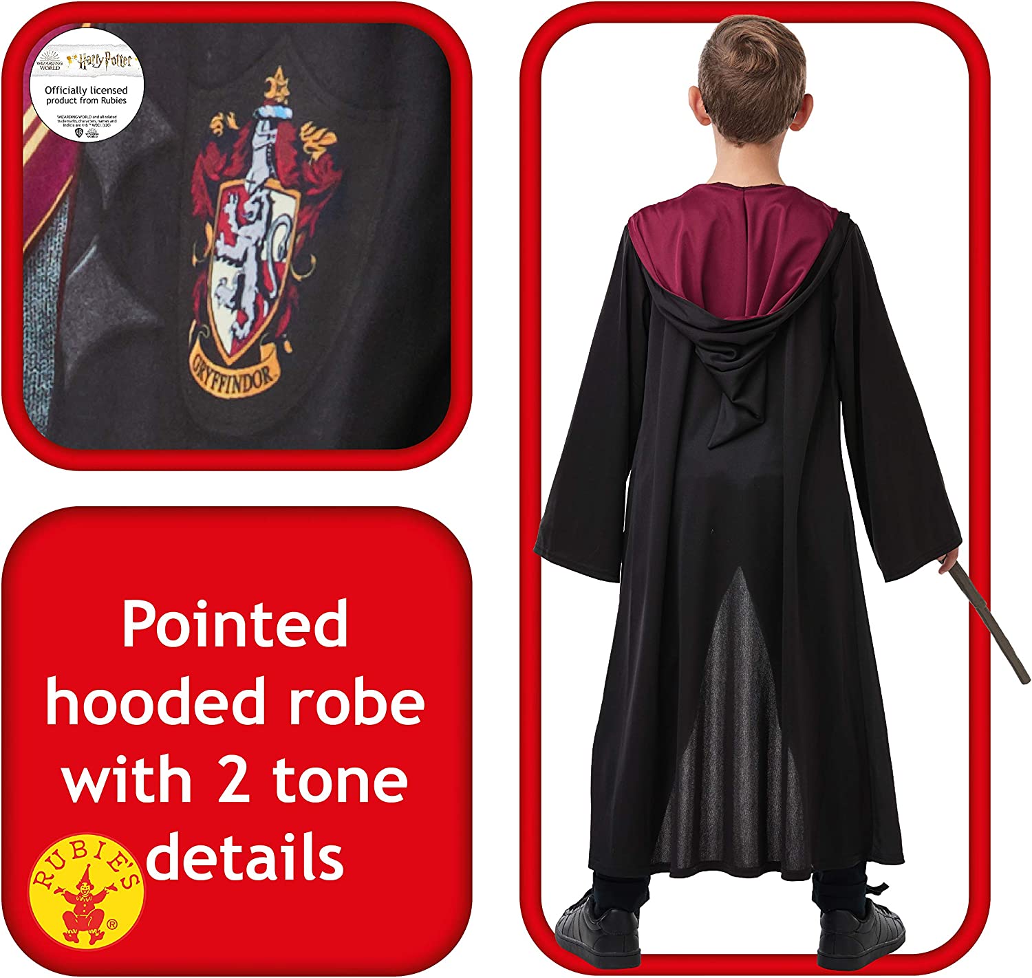 Rubie's Official Harry Potter Gryffindor Deluxe Robe Costume with Wand and Glasses, Kids Fancy Dress