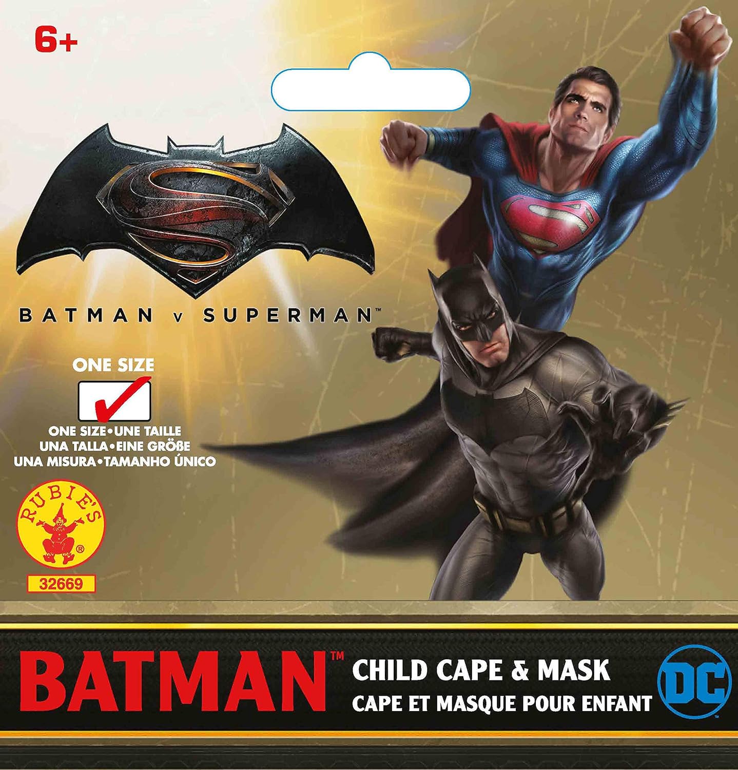 Rubie's 32669NS Official Dc Comics Warner Bros Dawn of Justice Batman Mask and Cape, Kid's
