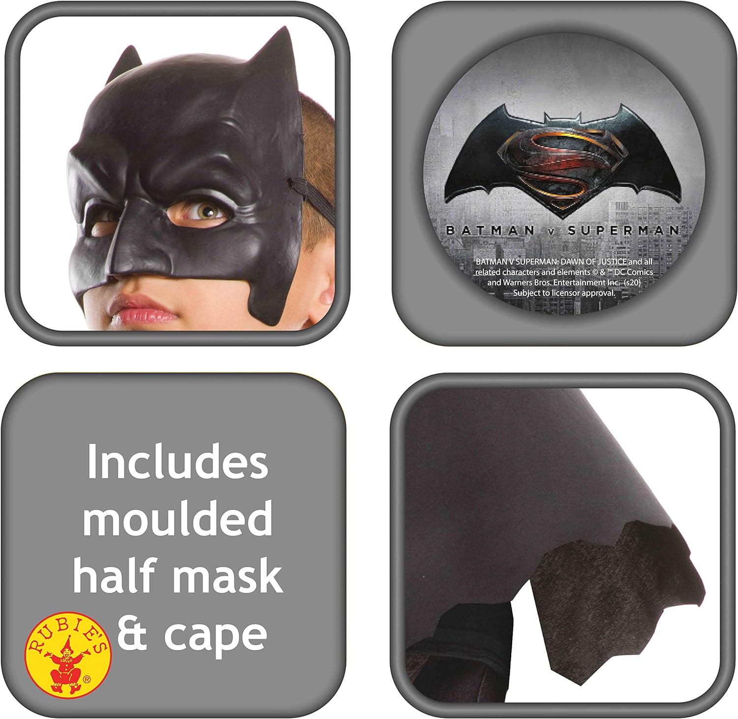 Rubie's 32669NS Official Dc Comics Warner Bros Dawn of Justice Batman Mask and Cape, Kid's