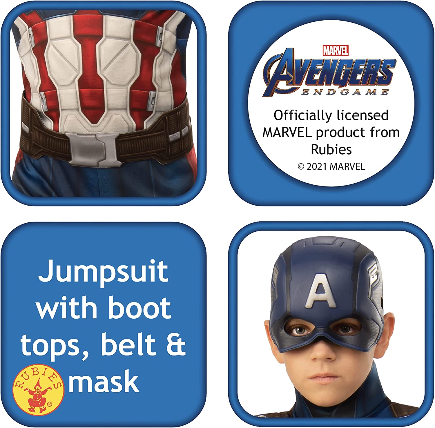 Rubie's Official Marvel Avengers Endgame Captian America Classic Childs Costume, Kids Superhero Fancy Dress