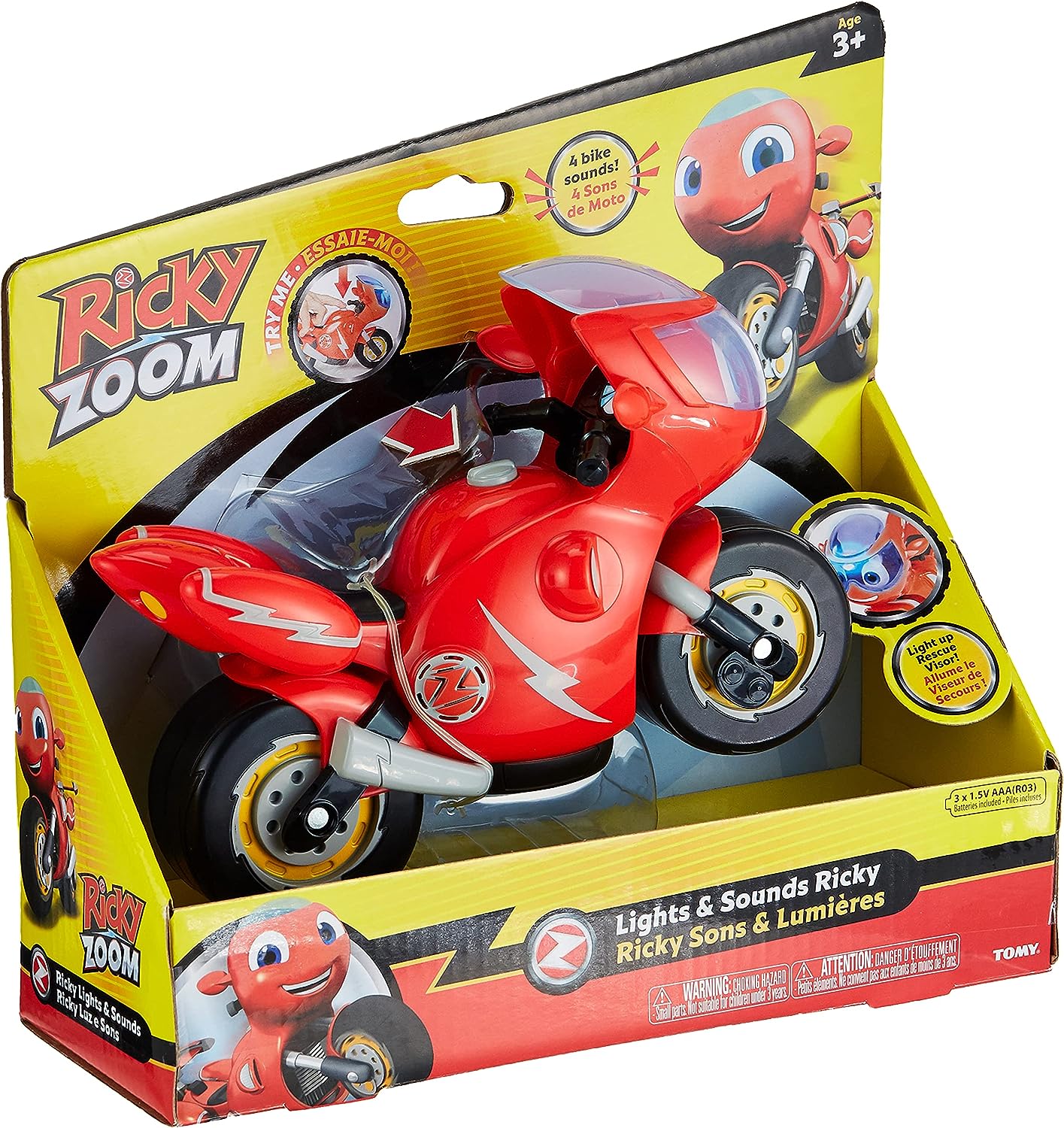 TOMY Ricky Zoom Lights & Sounds Ricky Motorbike Toy, Large Toy Motorcycle with 8 Sounds and Phrases, Action Figures for Boys, Free-Wheeling Kids Motorbike Toys for 3 Year Old Boys and Girls +