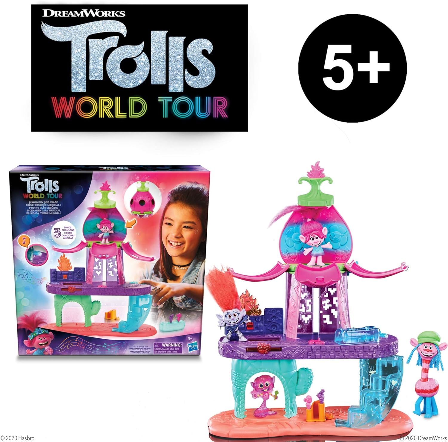 DreamWorks Trolls World Tour Blooming Pod Stage Musical Toy, Plays 3 Different Songs, Playset for Girls and Boys 4 Years and Up