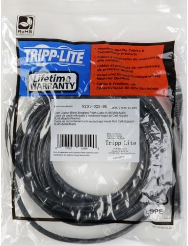 Eaton Cat6 Gigabit Snagless Molded UTP Patch Ethernet Cable, RJ45 Male-to-Male Cable, Black, 3 Feet / 0.3 Meters (N201-003-BK