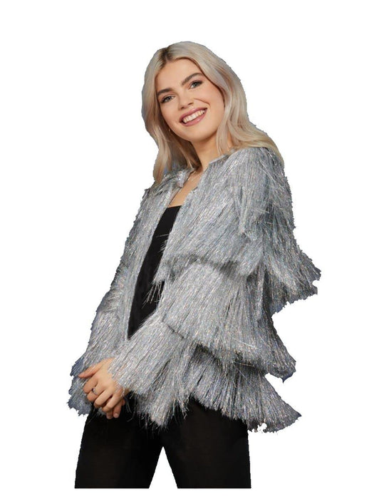Smiffys Fever Tinsel Festival Jacket, Silver , Fever Fancy Dress, Fever Dress Up Accessories