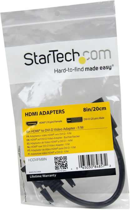 StarTech.com 8in HDMI to DVI-D Video Cable Adapter - HDMI Female to DVI Male - HDMI to DVI Dongle Adapter Cable (HDDVIFM8IN