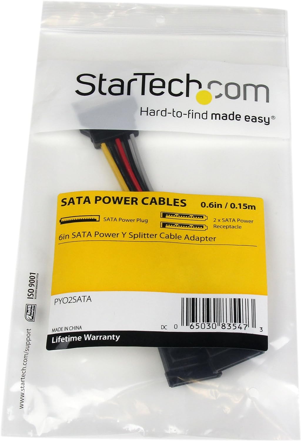 StarTech.com PYO2SATA 6 Inch SATA Power Y Splitter Cable Adapter, M/F, Power Splitter, SATA Power (M) to SATA Power (F), 6 Inch