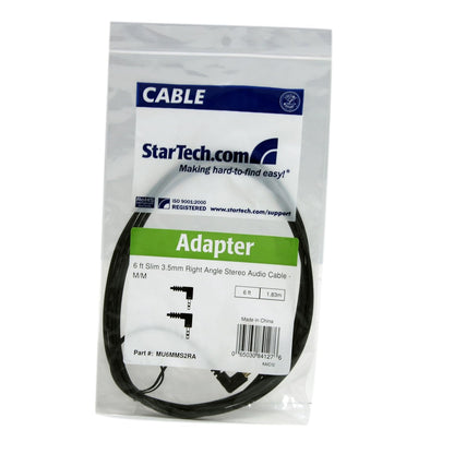 6 Ft Slim 3.5Mm Right Angle Stereo Audio Cable - M/M